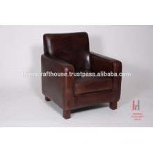 Antique dark brown leather living room sofa